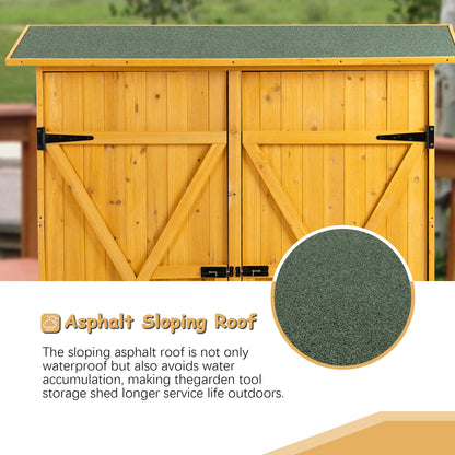 56”L x 19.5”W x 64”H Outdoor Storage Shed with Lockable Door, Wooden Tool Storage Shed w/Detachable Shelves & Pitch Roof, Natural