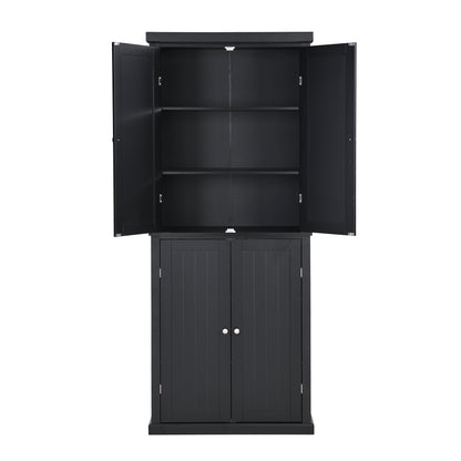 TOPMAX Freestanding Tall Kitchen Pantry, 72.4" Minimalist Kitchen Storage Cabinet Organizer with 4 Doors and Adjustable Shelves, Black