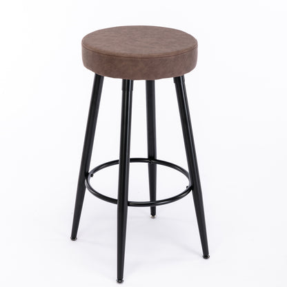 A&A Furniture,Metal Bar Stools,  Round Kitchen Counter Stools, Industrial Round Barstool, Bar Chairs, 28 Inch for Counter Pub Height Set of 2 (Brown)