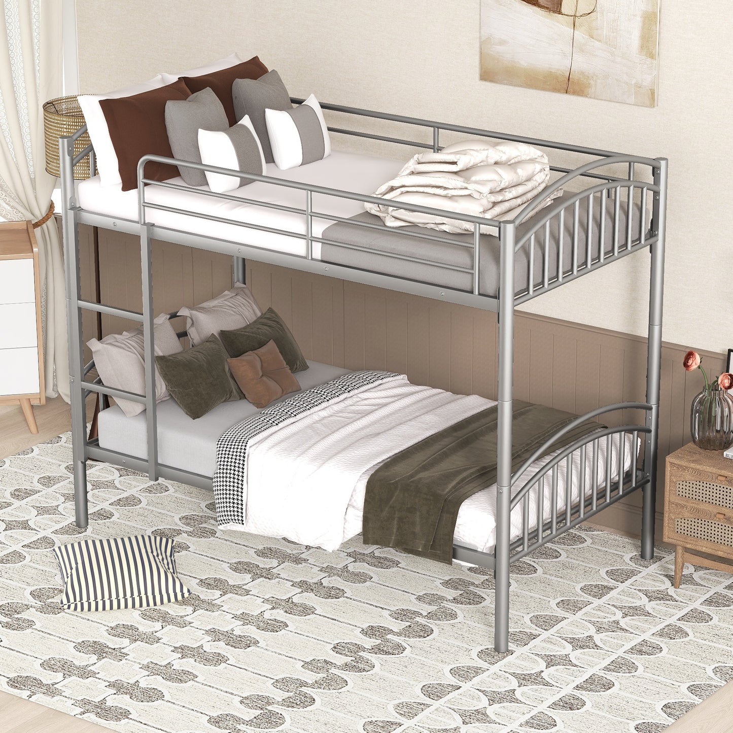 Twin Over Twin Metal Bunk Bed,Divided into Two Beds(Silver)（OLD SKU:MF280424AAN）