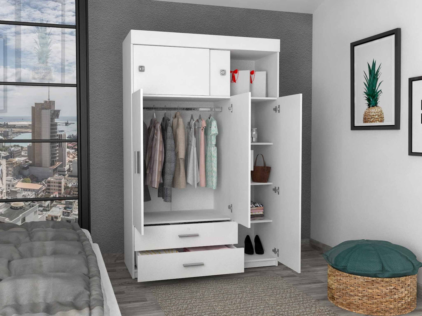 Kingswood 2-Drawer Rectangle Armoire  White