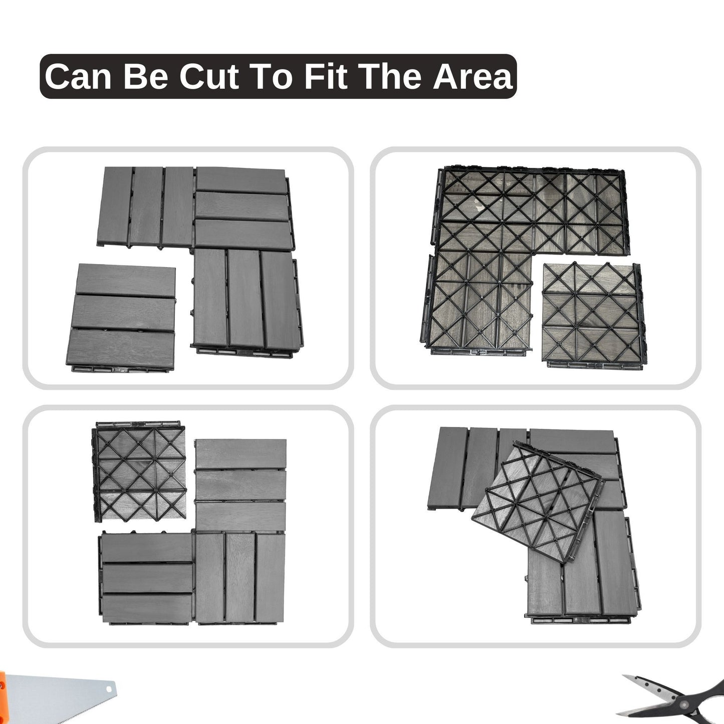 12" x 12" Light Gray Square Acacia Wood Interlocking Flooring Tiles Checker Pattern Pack of 10 Tiles