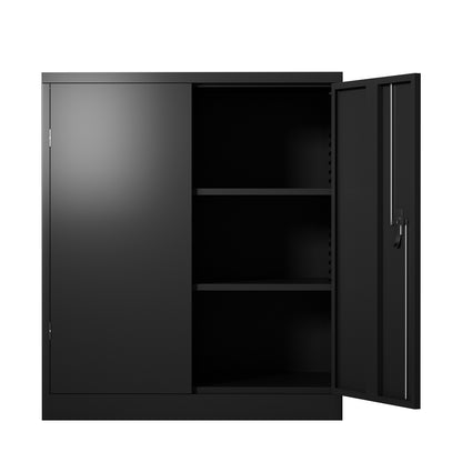 Metal Storage Cabinet with 2 Doors and 2 Shelves, Lockable Steel Storage Cabinet for Office, Garage, Warehouse