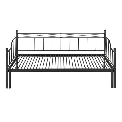 Twin Size Metal Daybed with Trundle, Daybed with Slat No Box required Black