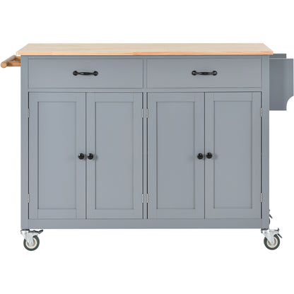 Kitchen Island Cart with Solid Wood Top and Locking Wheels，54.3 Inch Width，4 Door Cabinet and Two Drawers，Spice Rack, Towel Rack （Grey Blue）