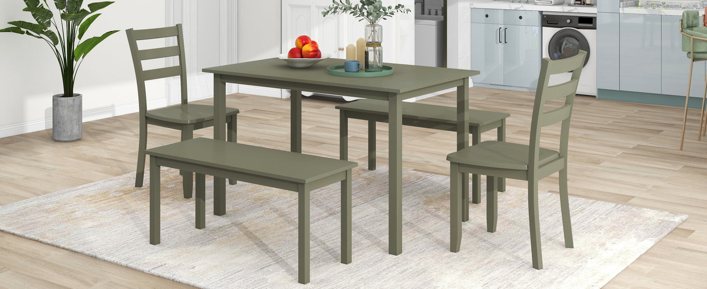 TOPMAX 5-piece Wooden Dining Set, Kitchen Table with 2 Dining Chairs and 2 Benches, Farmhouse Rustic Style, Green