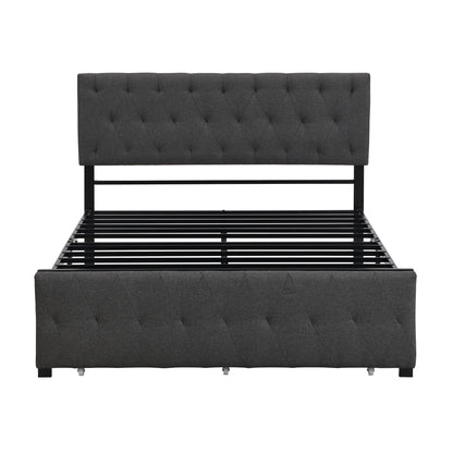 Full Size Storage Bed Metal Platform Bed with a Big Drawer - Gray