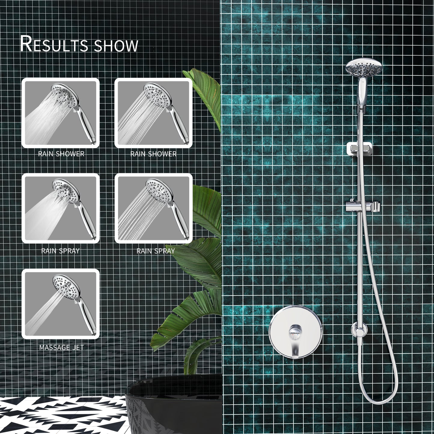 Large Amount of water Multi Function Shower Head - Shower System with 4." Rain Showerhead, 6-Function Hand Shower, Simple Style, Chrome