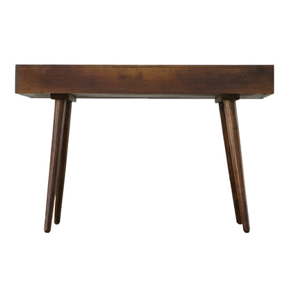 Mango Wood Writing Desk with Two Drawers and Tapered Legs, Brown