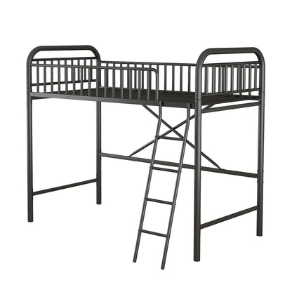 Twin Size Metal Loft Bed, No Box Spring Needed, Black (Old SKU:SM000222AAB)