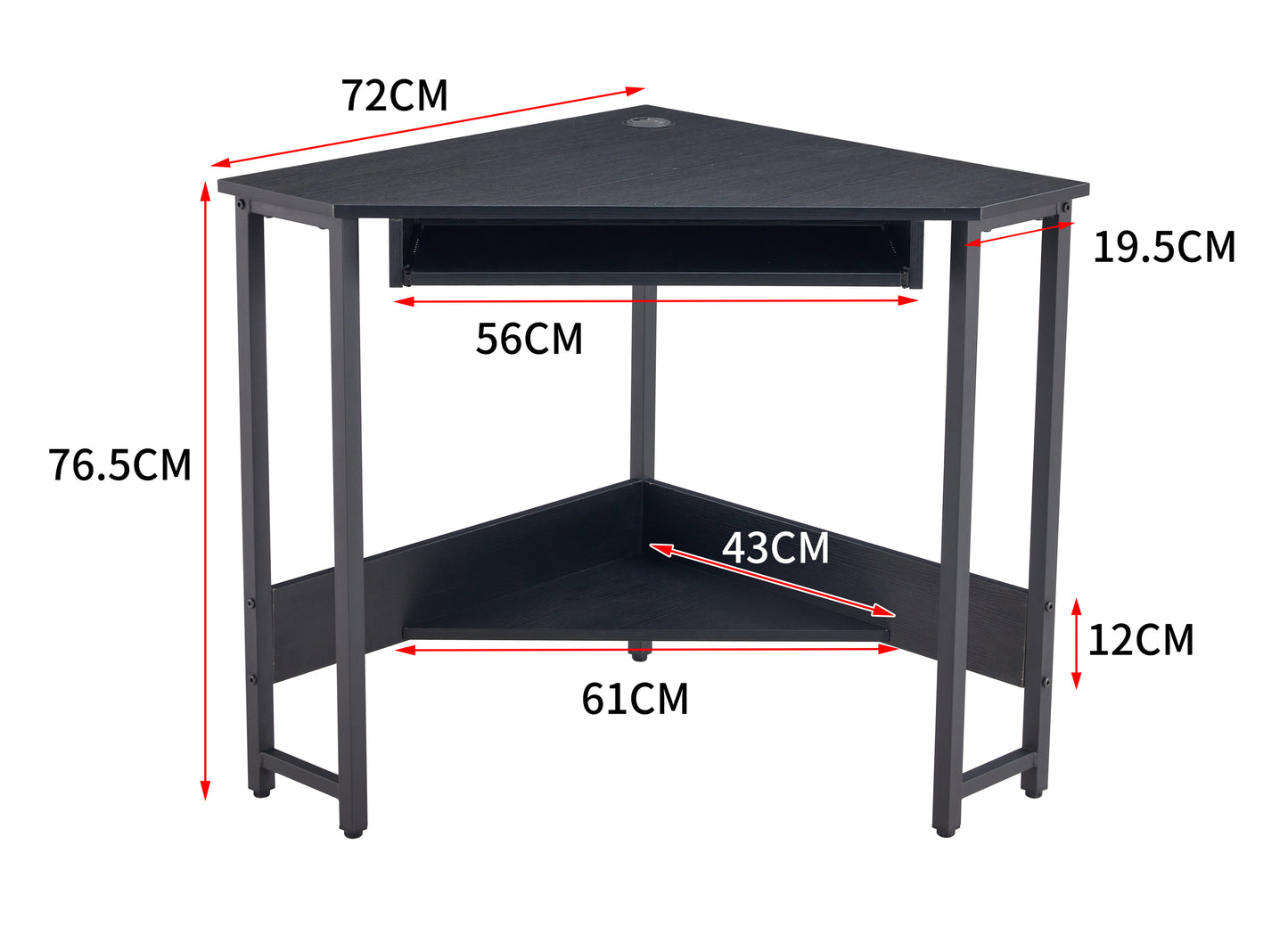 Triangle Computer Desk,Corner Desk With Smooth Keyboard Tray& Storage Shelves ,Compact Home Office,Small Desk With Sturdy Steel Frame As Workstation For Small Space,BLACK,28.34''L 24''W 30.11''H