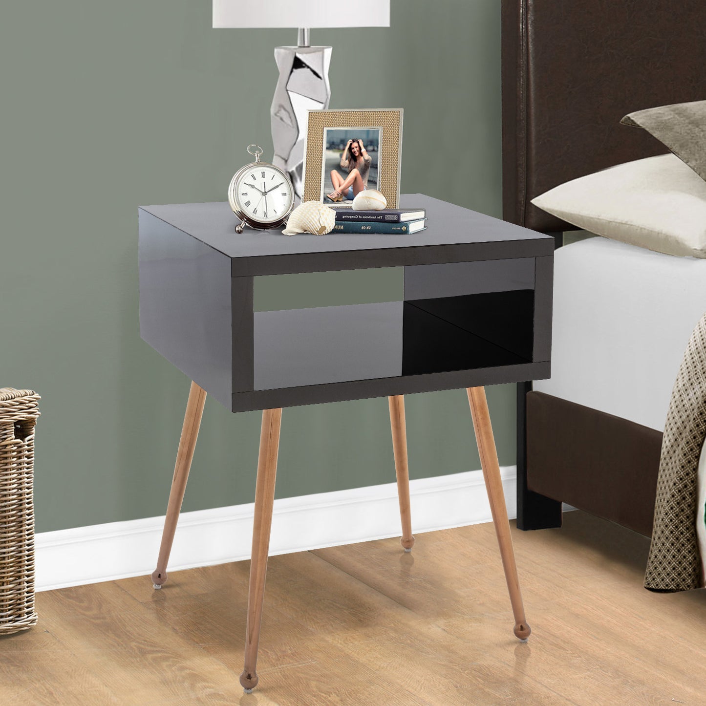 COOLMORE MIRROR END TABLE  MIRROR NIGHTSTAND   END&SIDE TABLE  (Black)