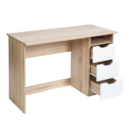 43.3”Wood Corner Writing Table with Shelf 3 Drawers Storage, Oak & White