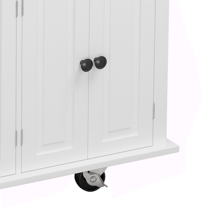 Kitchen Island Cart with Two Storage Cabinets and Two Locking Wheels，43.31 Inch Width，4 Door Cabinet and Two Drawers，Spice Rack, Towel Rack （White）