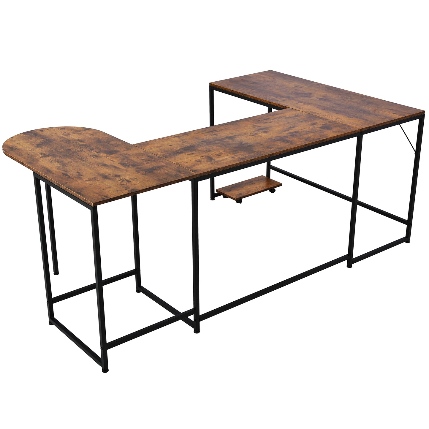 U-shaped Computer Desk, Industrial Corner Writing Desk with CPU Stand, Gaming Table Workstation Desk for Home Office (Brown) (OLD SKU: WF198675AAT)