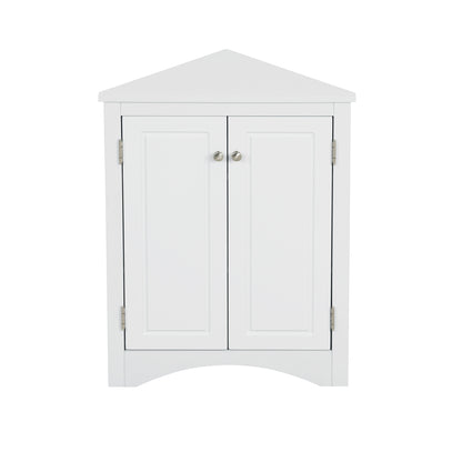 White Triangle Bathroom Storage Cabinet with Adjustable Shelves, Freestanding Floor Cabinet for Home Kitchen