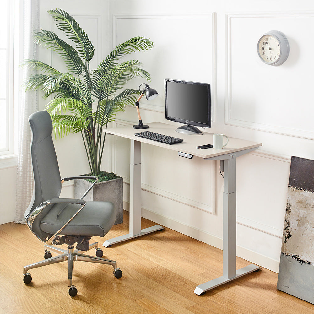 Florence Wood and Metal Electric Height Adjustable Motion Desk in Light Gray