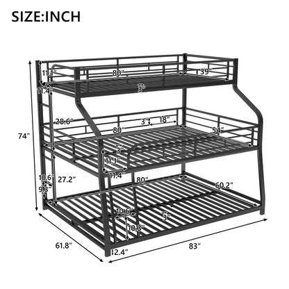 Twin XL/Full XL/Queen Triple Bunk Bed with Long and Short Ladder and Full-Length Guardrails,Black