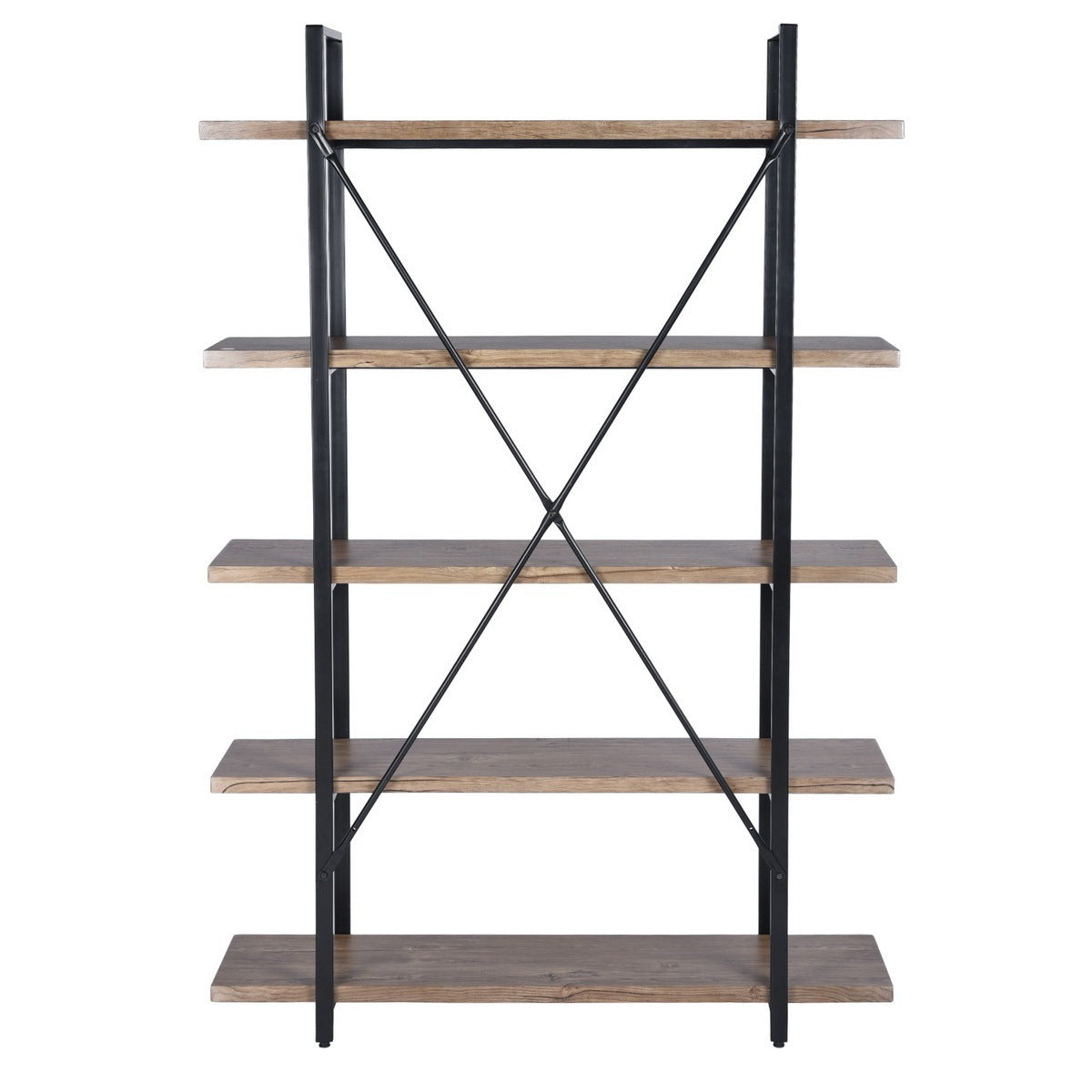 5-Tier Industrial Bookcase With Rustic Wood And Metal Frame, Large Open Bookshelf For Living Room