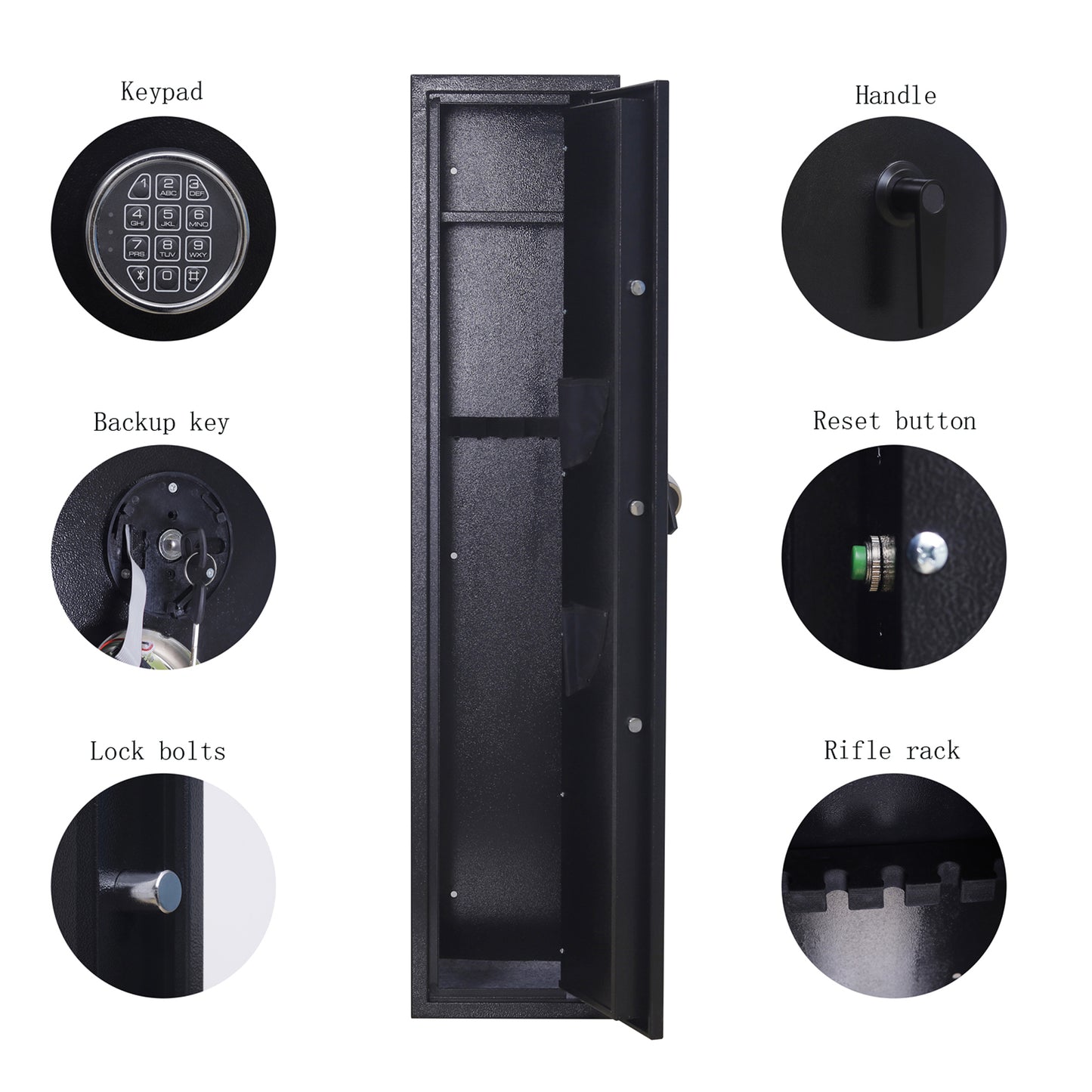 Gun Safe, Rifle Safe  Gun Storage Cabinet（4-5 Rifle and 2 Pistol） with Digital Keypad Lock,Quick Access Electronic Firearm Gun Security Cabinet,Black