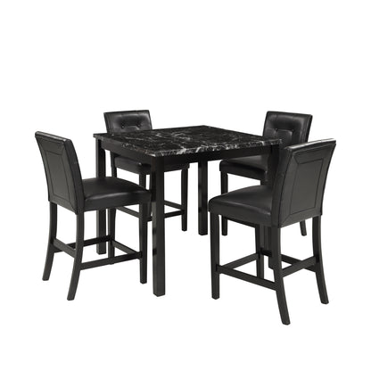 TOPMAX 5-Piece Kitchen Table Set Faux Marble Top Counter Height Dining Table Set with 4 PU Leather-Upholstered Chairs (Black)