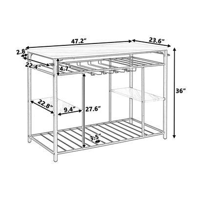 TOPMAX Counter Height Kitchen Dining Room Kitchen Island Prep Table with Glass Racks, Kitchen Rack with Large Worktop, Console Table for Living Room, Marble White