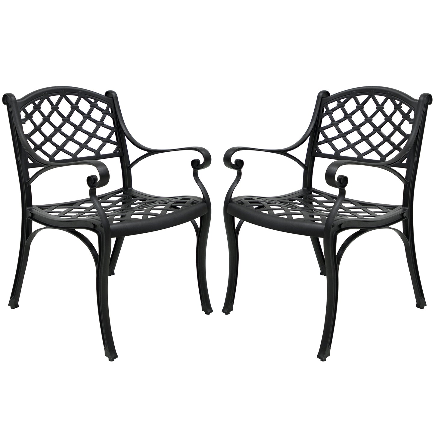 2 Piece Outdoor Dining Chairs, Cast Aluminum Chairs with Armrest, Patio Bistro Chair Set of 2 for Garden, Backyard (Lattice Design 2 Chairs)