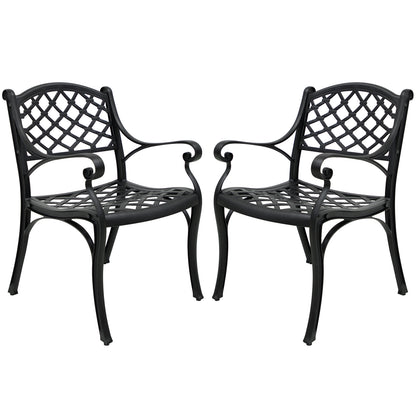 2 Piece Outdoor Dining Chairs, Cast Aluminum Chairs with Armrest, Patio Bistro Chair Set of 2 for Garden, Backyard (Lattice Design 2 Chairs)