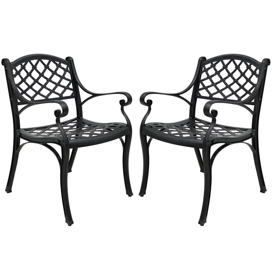 2 Piece Outdoor Dining Chairs, Cast Aluminum Chairs with Armrest, Patio Bistro Chair Set of 2 for Garden, Backyard (Lattice Design 2 Chairs)