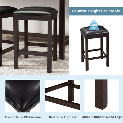 TOPMAX 4-Piece Counter Height Table Set with Socket and Leather Padded Stools, Espresso