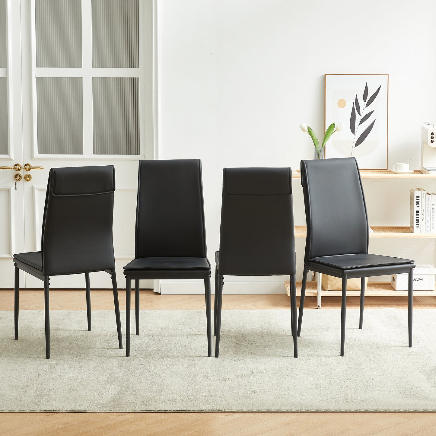 Dining chairs set of 4, Black  modern kitchen chair with metal leg