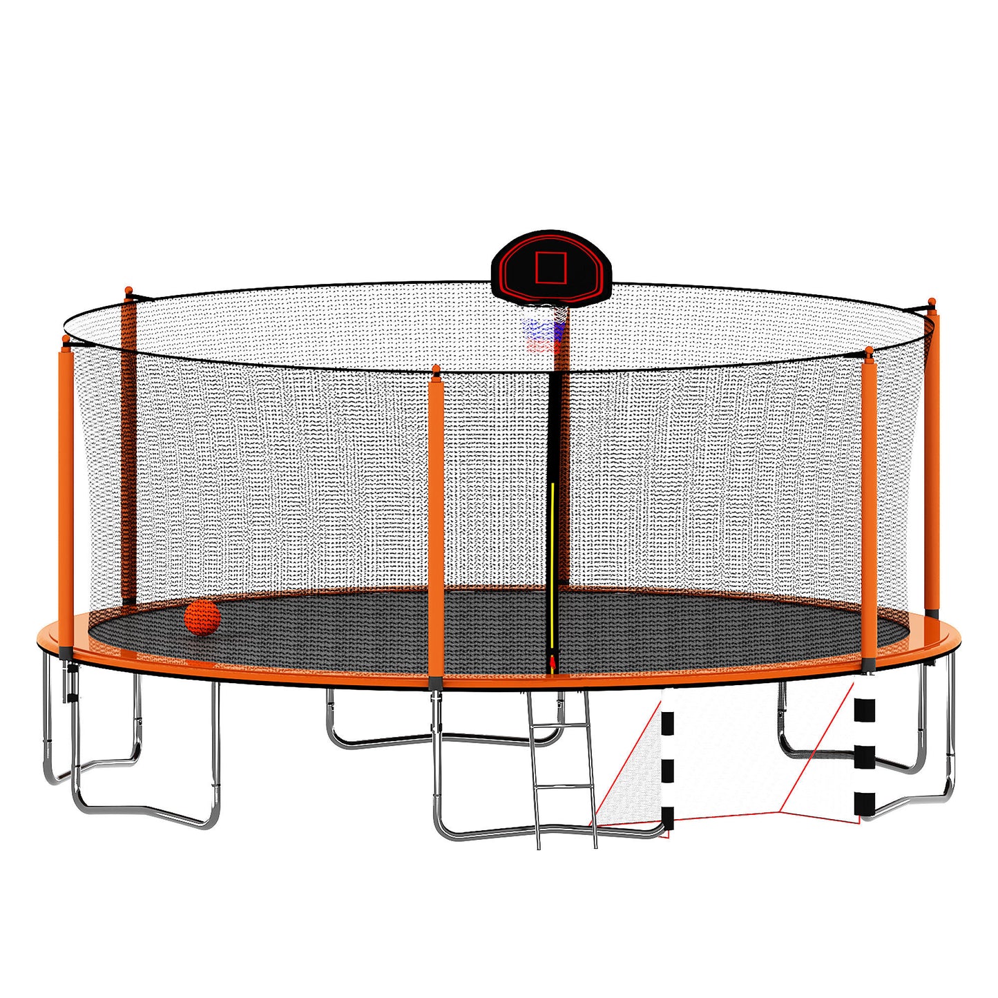 16FT Trampoline with Basketball Hoop pump and Ladder(Inner Safety Enclosure) with soccer goal orange