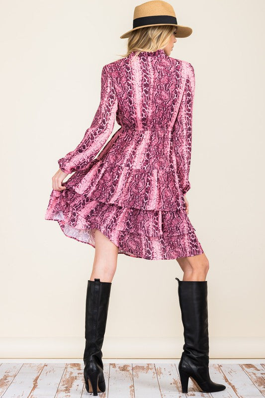 SNAKE PRINTED LONG SLEEVE DRESS