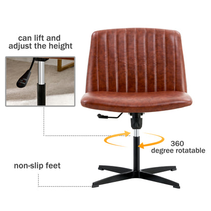 Office chair Brown PU Material. Home Computer Chair Office Chair Adjustable 360 °Swivel Cushion Chair With Black Foot Swivel Chair Makeup Chair Study Desk Chair. No Wheels