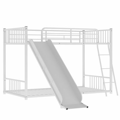 Metal Bunk Bed with Slide, Twin over Twin, White