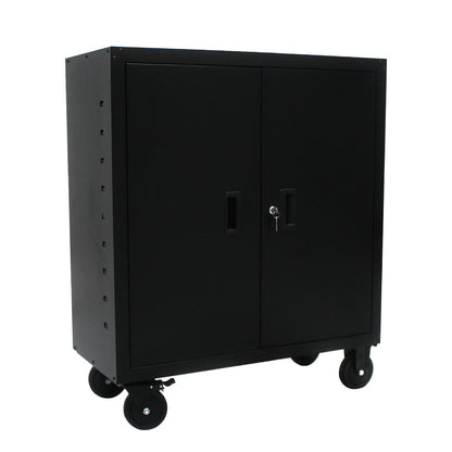 Metal Storage Cabinet with Locking Doors and One  Adjustable Shelves With 4 Wheels