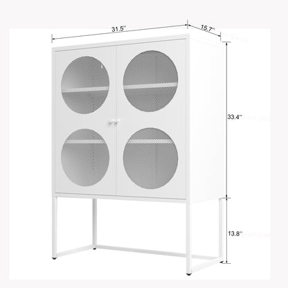 47.2 inches high Metal Storage Cabinet with 2 Mesh Doors, Suitable for Office, Dining Room and Living Room, White