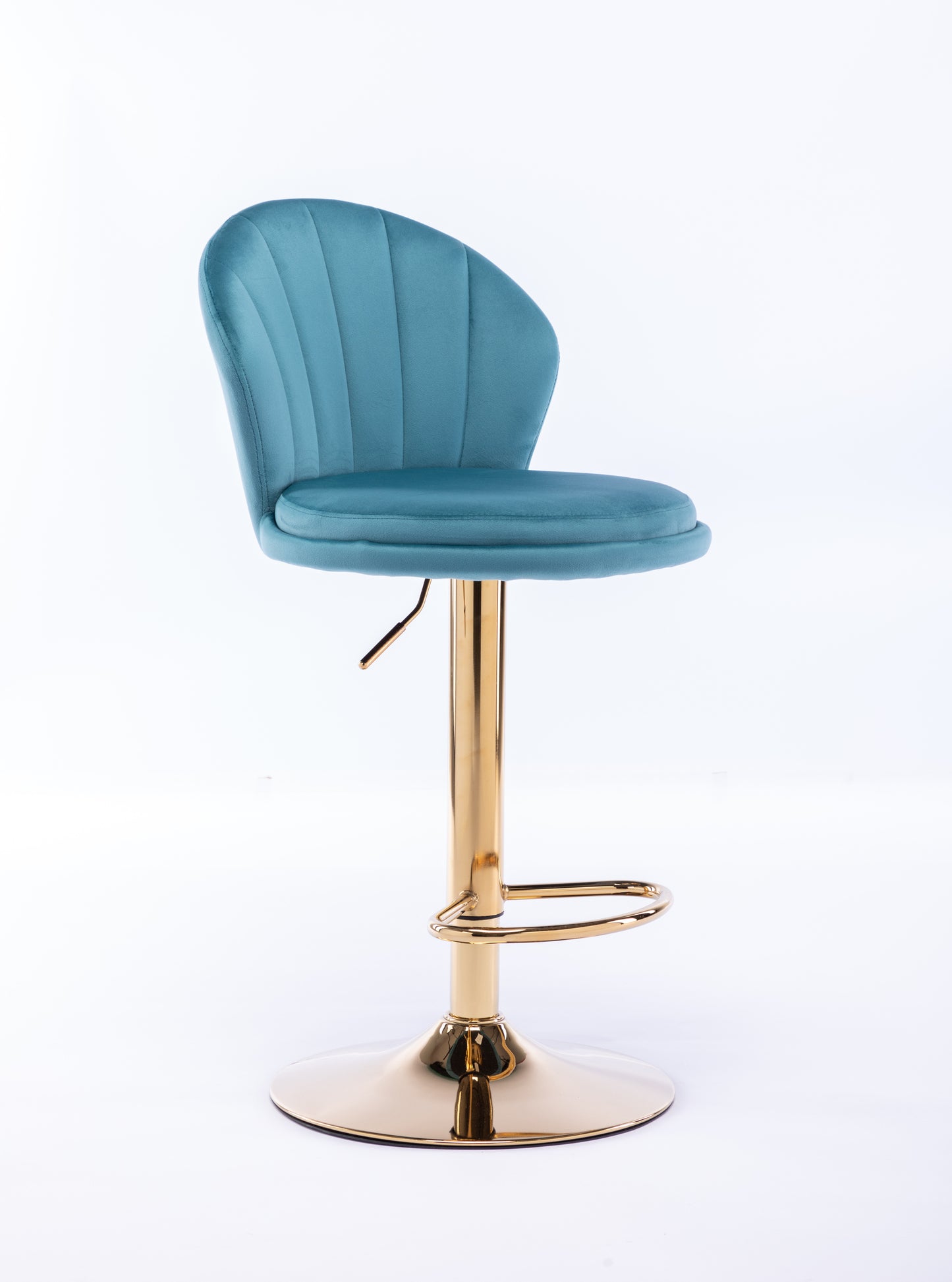 Set of 2  Bar Stools,with Chrome Footrest and Base Swivel Height Adjustable Mechanical Lifting Velvet + Golden Leg Simple Bar Stool-Baby Blue