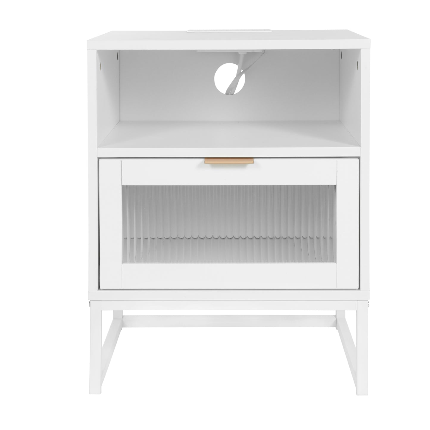 Nightstand with  LED Lights / Drawer, White Bedside Table for Bedroom