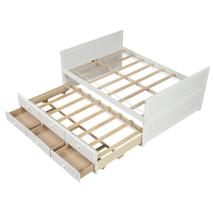 Full Captain Bed With Twin Size Trundle And 3 Drawers Made  By Solid Wood