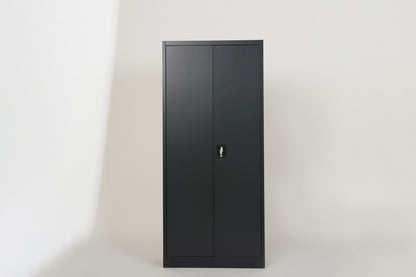 Metal Storage Cabinet with 2 Doors and 4 Shelves, Lockable Steel Storage Cabinet for Office, Garage, Warehouse,(Black)