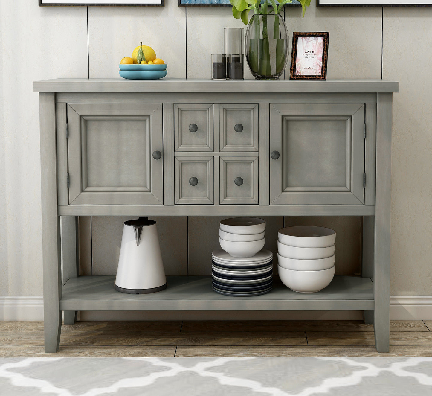 TREXM  Cambridge Series Buffet Sideboard Console Table with Bottom Shelf (Antique Gray)