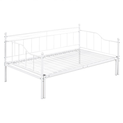 Twin Size Metal Daybed with Trundle, Daybed with Slat No Box required White