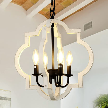 4-Light Rustic Wood Chandelier