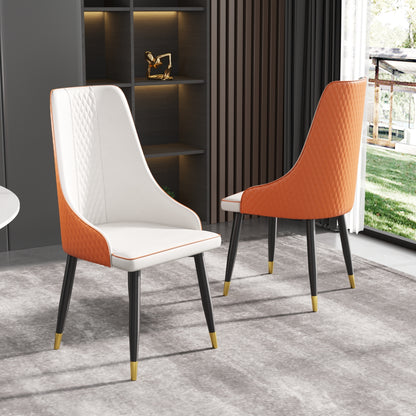 Modern dining chair PU leather metal legs-white+orange-2pcs/ctn