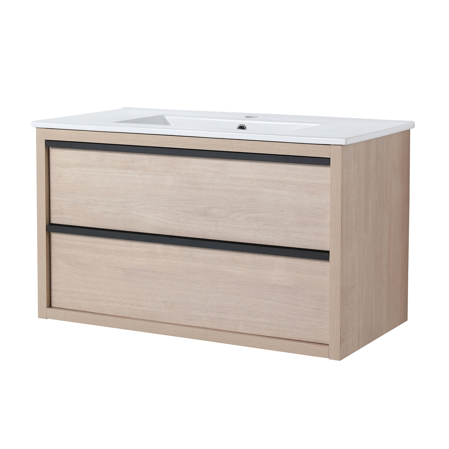 36" Bathroom Vanity with 2/3 Soft Close drawers,  White ceramic basin(BVA02536PLO-F-BL9090B)