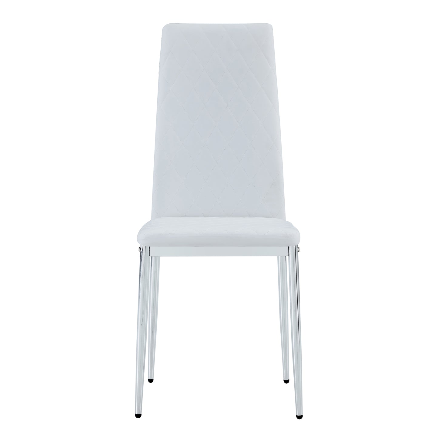 Grid Shaped Armless High Back Dining Chair,2-Piece Set, Office Chair. Applicable to Dining Room, Living Room, Kitchen and Office.White Chair and Electroplated Metal Leg