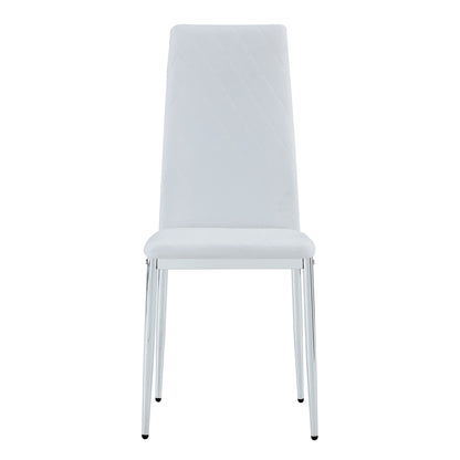 Grid Shaped Armless High Back Dining Chair,2-Piece Set, Office Chair. Applicable to Dining Room, Living Room, Kitchen and Office.White Chair and Electroplated Metal Leg