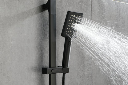 Shower System 10 Inch Square Bathroom Luxury Rain Mixer Shower Combo Set  Pressure Balanced Shower System with Shower Head, Hand Shower, Slide Bar, Shower Arm, Hose, and Valve Trim