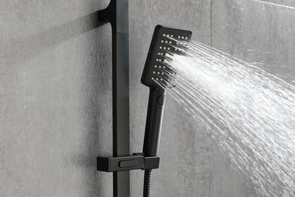 Shower System 10Inch Square Bathroom Luxury Rain Mixer Shower Combo Set Pressure Balanced Shower System with Shower Head, Hand Shower, Slide Bar, Shower Arm, Hose, and Valve Trim